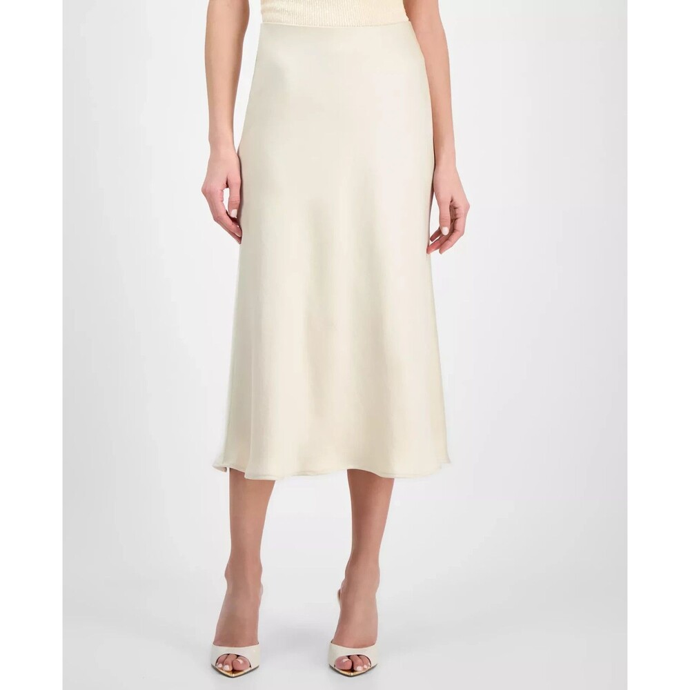 Anne Klein Women's Flared Pull-On Midi Skirt Flowy Lightweight Champagne Size M